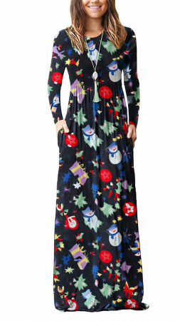 ROCHII - Rochie neagra casual lejera cu buzunare pentru femei, model sarbatori M