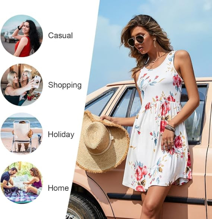 Rochie casual lejera pentru femei, peste genunchi, alba cu flori 2XL [8]