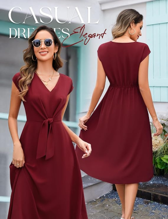 Rochie casual lejera pentru femei, peste genunchi, rosie S [1]