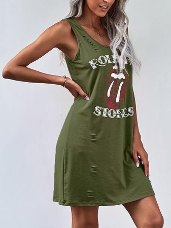 Rochie scurta casual, lejera pentru femei, fara maneci, verde cu model S [3]