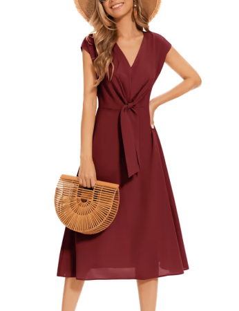 ROCHII - Rochie casual lejera pentru femei, peste genunchi, rosie S