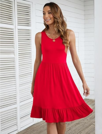 Rochie casual lejera pentru femei, peste genunchi, rosie 2XL [2]