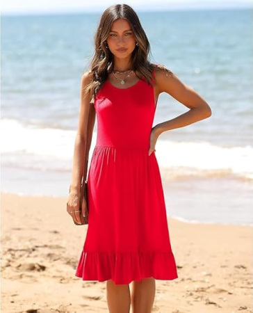 Rochie casual lejera pentru femei, peste genunchi, rosie 2XL [4]