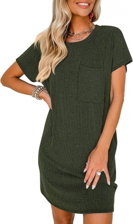 ROCHII - Rochie casual pentru femei deasupra la genunchi, mâneci scurte, buzunar la piept S