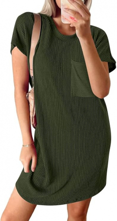 Rochie casual pentru femei deasupra la genunchi, mâneci scurte, buzunar la piept S [3]