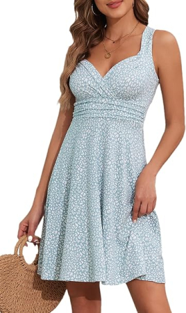 ROCHII - Rochie casual pentru femei deasupra la genunchi, fara mâneci, albastra cu model L