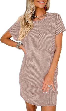 ROCHII - Rochie casual pentru femei deasupra la genunchi, mâneci scurte, buzunar la piept S crem