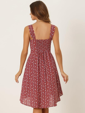 Rochie casual pentru femei deasupra la genunchi, rosie cu flori L [2]