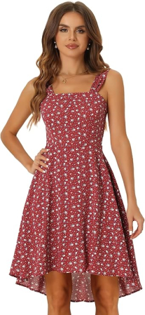ROCHII - Rochie casual pentru femei deasupra la genunchi, rosie cu flori L