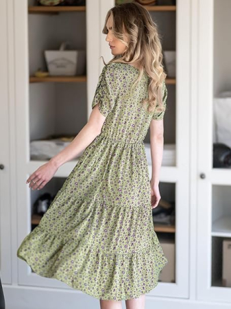 Rochie casual pentru femei peste genunchi, verde cu flori S [3]