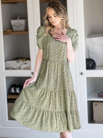 Rochie casual pentru femei peste genunchi, verde cu flori S [2]