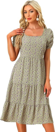 ROCHII - Rochie casual pentru femei peste genunchi, verde cu flori S
