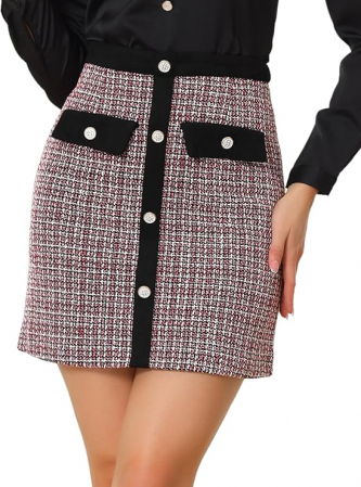 ROCHII - Fusta scurta pentru femei, casual, rosu, alb, negru M