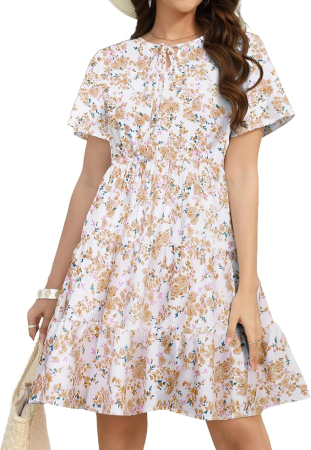 ROCHII - Rochie casual pentru femei peste genunchi, alba cu flori M