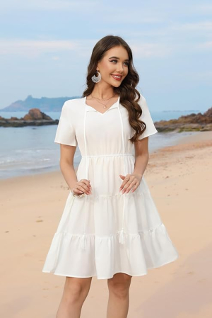 Rochie casual pentru femei peste genunchi, alba S [1]