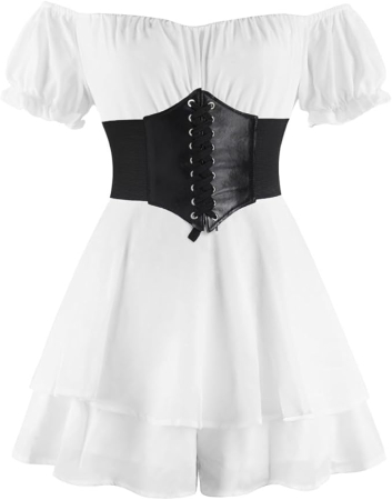 Rochie casual scurta, vaporoasa, de zi cu zi, fara umeri, alba M [4]