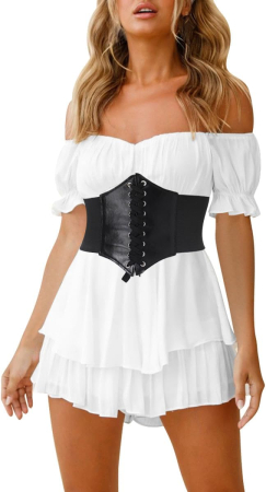 ROCHII - Rochie casual scurta, vaporoasa, de zi cu zi, fara umeri, alba M