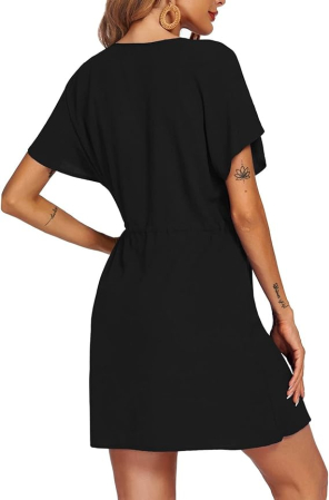 Rochie casual vaporoasa, de zi cu zi, maneci scurte, decolteu V, neagra XL [4]