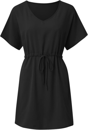 Rochie casual vaporoasa, de zi cu zi, maneci scurte, decolteu V, neagra XL [2]