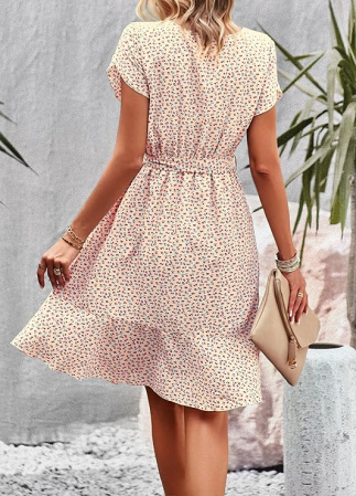 Rochie casual peste genunchi, vaporoasa, de zi cu zi, maneci scurte, decolteu rotund, alba S [4]