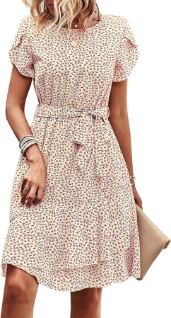 ROCHII - Rochie casual peste genunchi, vaporoasa, de zi cu zi, maneci scurte, decolteu rotund, alba S