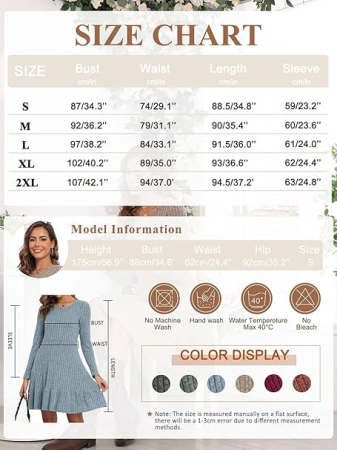 Rochie albastra casual deasupra la genunchi, vaporoasa, maneci lungi XL [5]