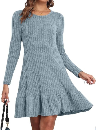 ROCHII - Rochie albastra casual deasupra la genunchi, vaporoasa, maneci lungi XL