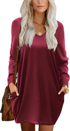 ROCHII - Rochie casual țesătură moale, respirabilă și confortabilă, VISINIE M