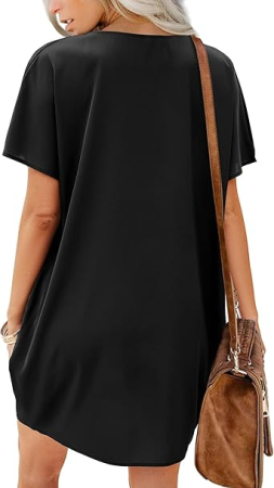 Rochie casual țesătură moale, respirabilă și confortabilă, neagra XL [2]