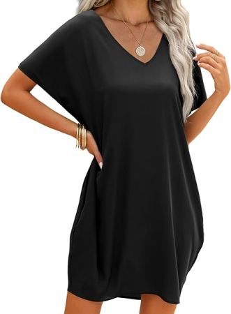 Rochie casual țesătură moale, respirabilă și confortabilă, neagra XL [1]