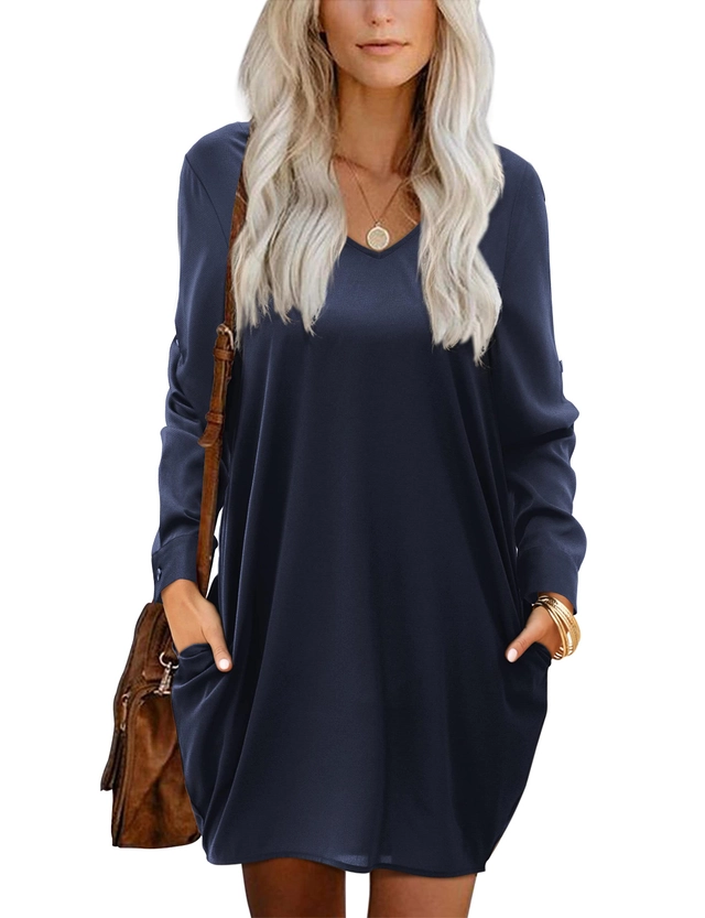 ROCHII - Rochie casual țesătură moale, respirabilă și confortabilă, ALBASTRA 2XL