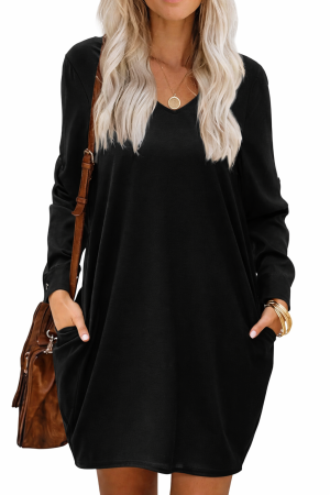 ROCHII - Rochie casual țesătură moale, respirabilă și confortabilă, neagra L