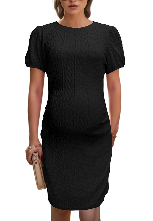Rochie casual tricotata pentru femei insarcinate, deasupra la genunchi, mâneci scurte, negru, L [2]