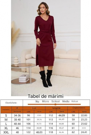 Rochie casual tricotata pentru femei peste genunchi, mâneci lungi, neagra, L [6]