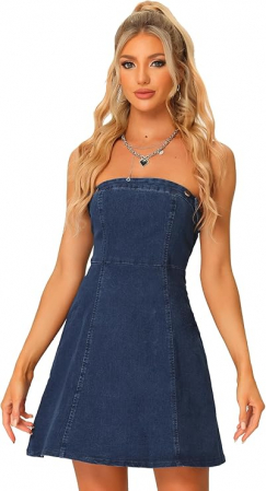 ROCHII - Rochie casual albastra din material textil tip jeans XL