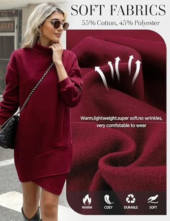 Rochie casual tricotata pentru femei deasupra la genunchi, mâneci lungi, rosie, L [3]