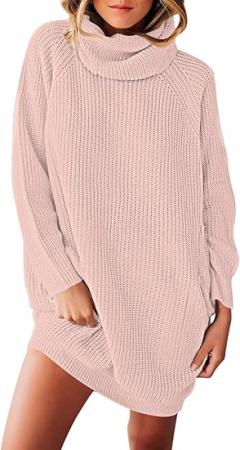 Rochie bej casual tricotata pentru femei, supradimensionata, guler larg, S [1]