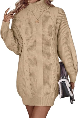 ROCHII - Rochie casual tricotata pentru femei, mâneci lungi, crem M