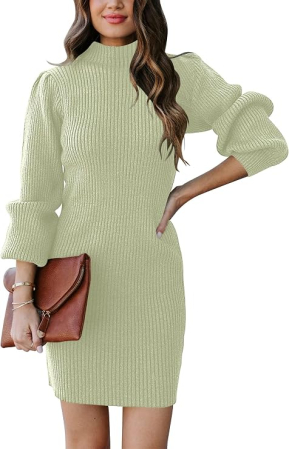 Rochie casual tricotata pentru femei, mâneci lungi, verde deschis S [1]