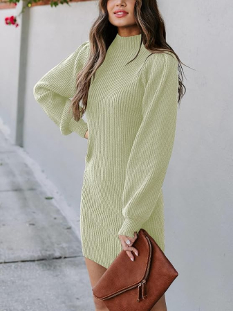 Rochie casual tricotata pentru femei, mâneci lungi, verde deschis XL [2]