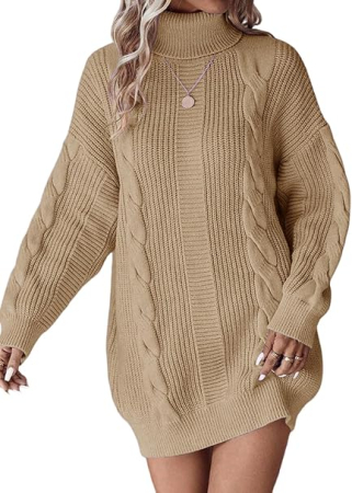 Rochie casual tricotata pentru femei, mâneci lungi, crem M [3]