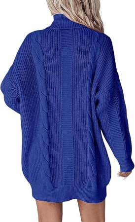 Rochie casual tricotata pentru femei, mâneci lungi, albastra XL [4]