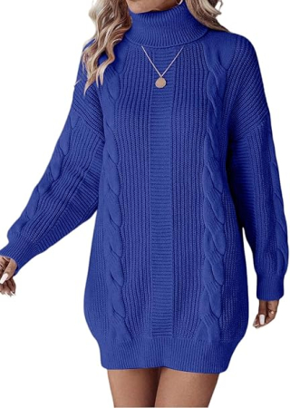 Rochie casual tricotata pentru femei, mâneci lungi, albastra XL [1]