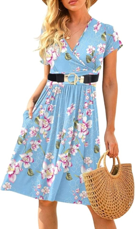 ROCHII - Rochie casual pentru femei, mâneci scurte, albastra cu curea M