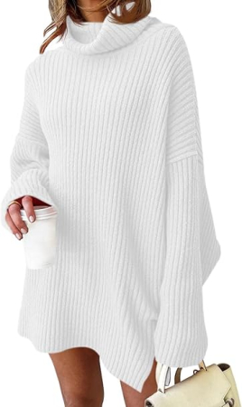 ROCHII - Rochie casual tricotata pentru femei, mâneci lungi, Alba S