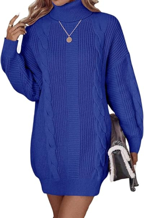 ROCHII - Rochie casual tricotata pentru femei, mâneci lungi, albastra XL