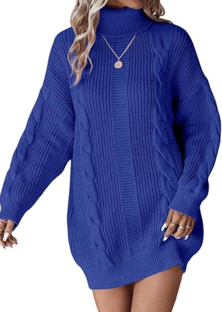 Rochie casual tricotata pentru femei, mâneci lungi, albastra XL [3]