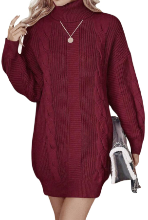 ROCHII - Rochie casual tricotata pentru femei, mâneci lungi, visinie M