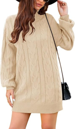 ROCHII - Rochie casual tricotata pentru femei, mâneci lungi, Bej L