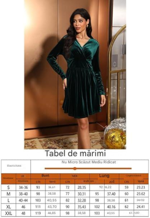 Rochie eleganta din catifea pentru femei peste genunchi, mâneci lungi, Verde 2XL [5]